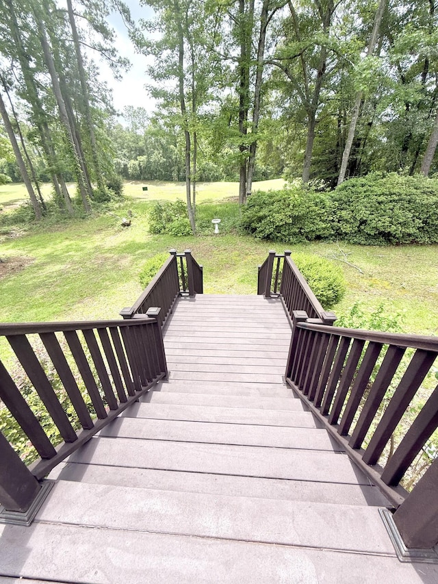 209 Myrtlewood Dr, Santee, SC 29142 - deck featuring view of wooded area and a yard