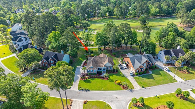 bird's eye view featuring a residential view and golf course view