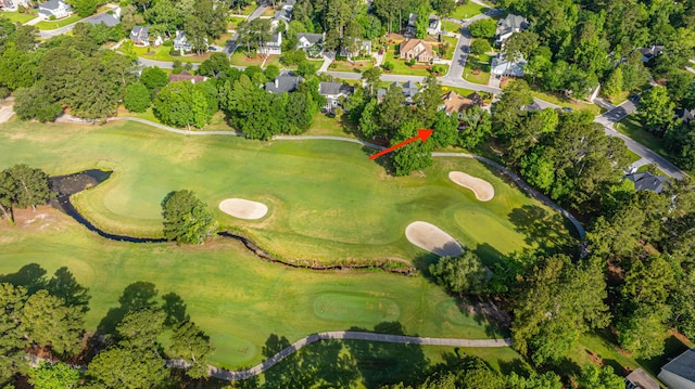 birds eye view of property featuring a residential view and golf course view