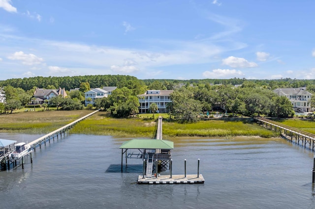 view of dock with a water view