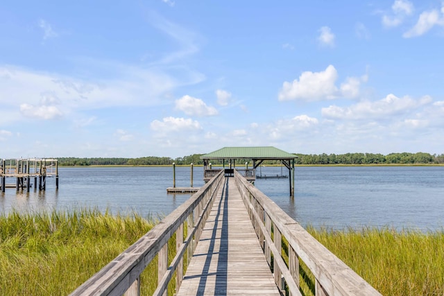 view of dock with a water view