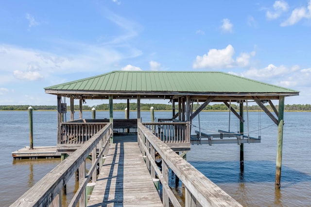 view of dock with a water view