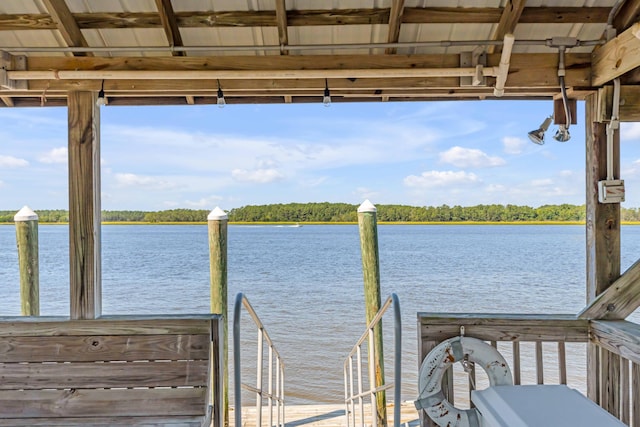 view of dock with a water view