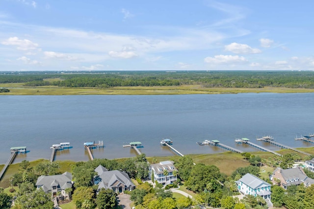 aerial view with a water view