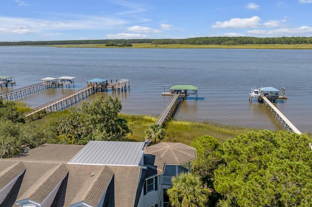 exterior space featuring a water view