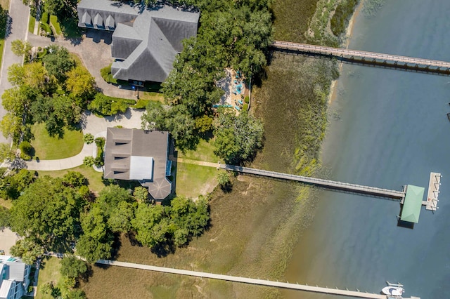 aerial view with a water view