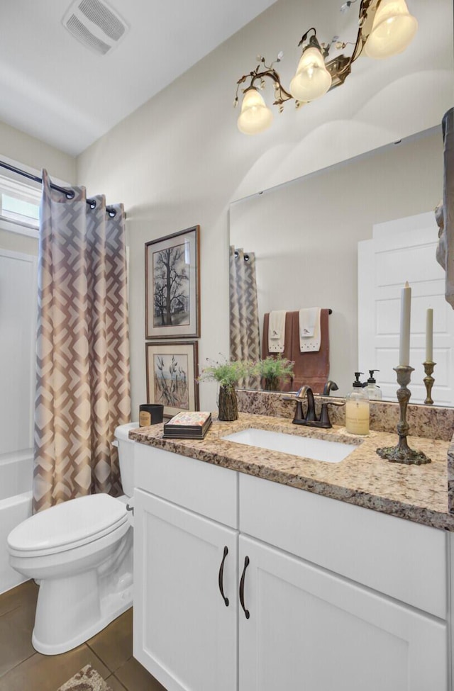 345 Turnstone St, Mount Pleasant, SC 29464 - bathroom featuring vanity, toilet, tile patterned floors, visible vents, and shower / bath combo