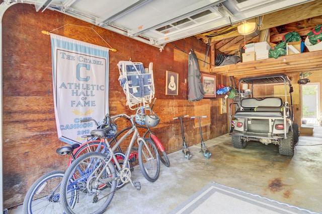 garage with wooden walls