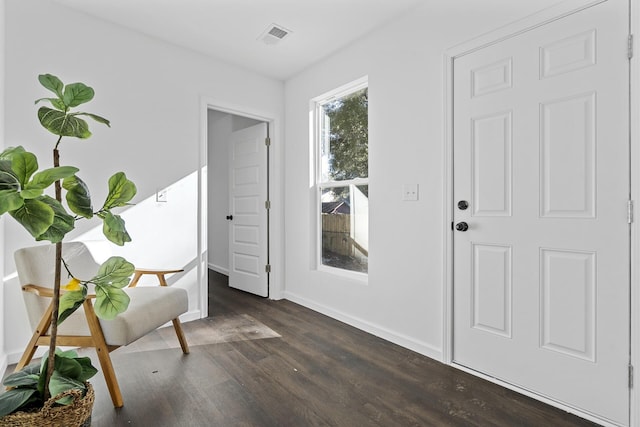 foyer entrance featuring dark hardwood / wood-style floors