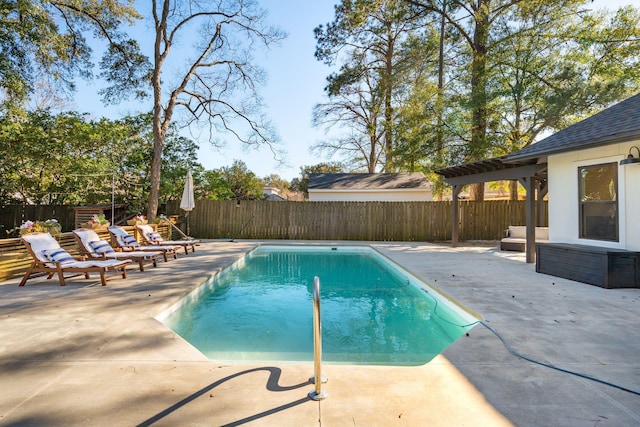 view of pool featuring a patio area, a fenced backyard, and a fenced in pool