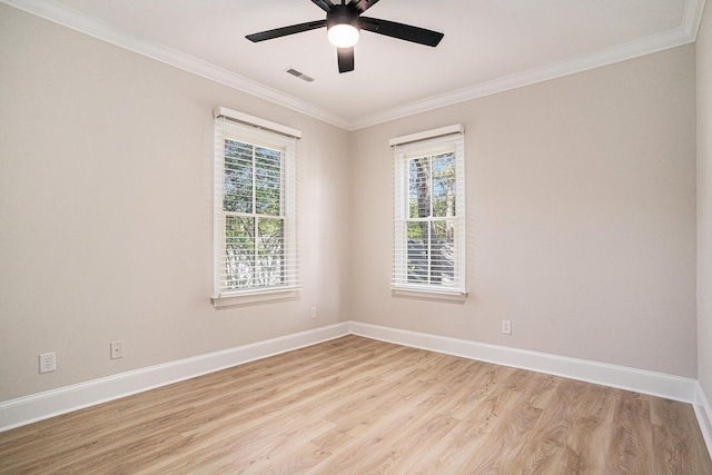 82 Ponsbury Rd, Mount Pleasant, SC 29464 - unfurnished room with light wood-style flooring, crown molding, baseboards, and ceiling fan