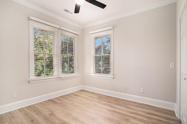 82 Ponsbury Rd, Mount Pleasant, SC 29464 - empty room featuring ornamental molding, ceiling fan, light wood-style flooring, and baseboards