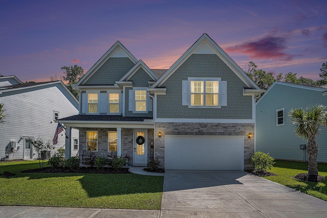 121 Cherry Grv, Summerville, SC 29483 - craftsman house with a garage, stone siding, a yard, and concrete driveway