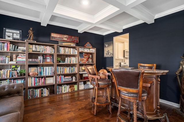 121 Cherry Grv, Summerville, SC 29483 - office area with coffered ceiling, beam ceiling, wood finished floors, ornamental molding, and baseboards