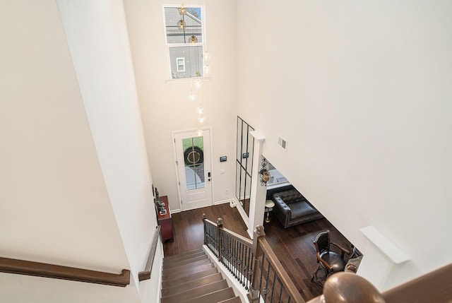 121 Cherry Grv, Summerville, SC 29483 - entrance foyer with wood finished floors, a towering ceiling, and stairs