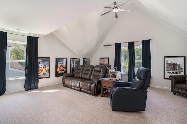 121 Cherry Grv, Summerville, SC 29483 - carpeted living area with a ceiling fan, lofted ceiling, and baseboards