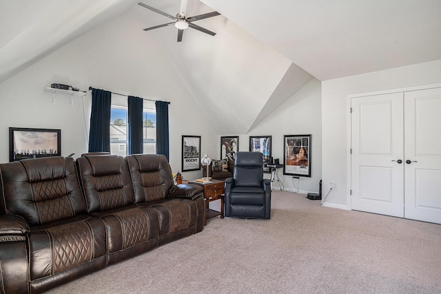 121 Cherry Grv, Summerville, SC 29483 - carpeted living room with ceiling fan, baseboards, and high vaulted ceiling