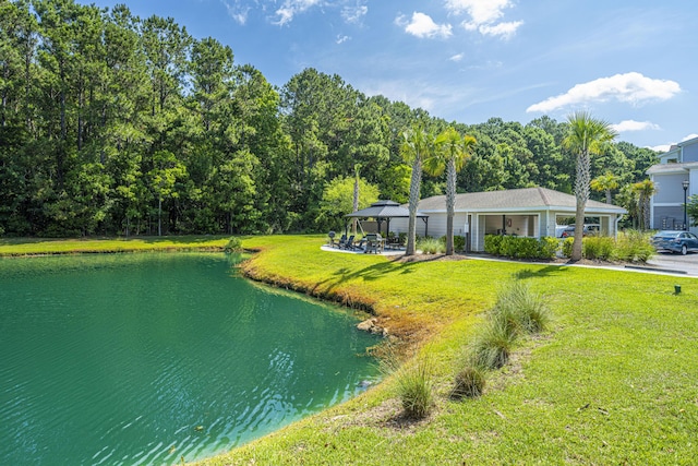 view of water feature with a gazebo