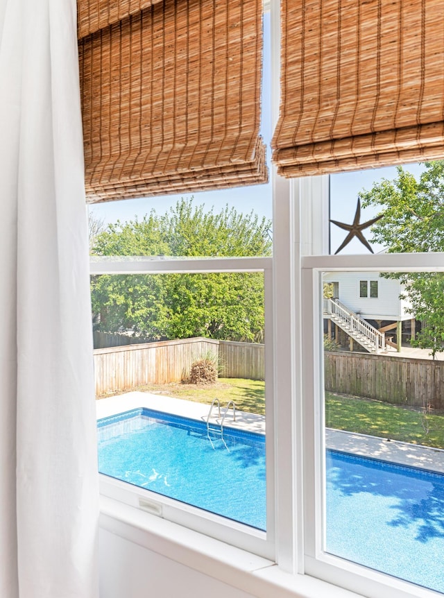 view of swimming pool with a fenced backyard and a fenced in pool
