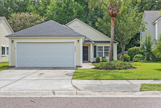 3486 Ashwycke St, Mount Pleasant, SC 29466 - view of front of house with driveway, a shingled roof, an attached garage, and a front lawn