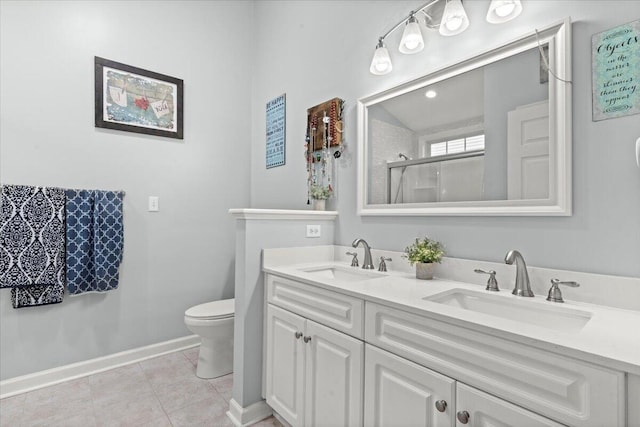 3486 Ashwycke St, Mount Pleasant, SC 29466 - bathroom with double vanity, a shower with door, and tile patterned flooring