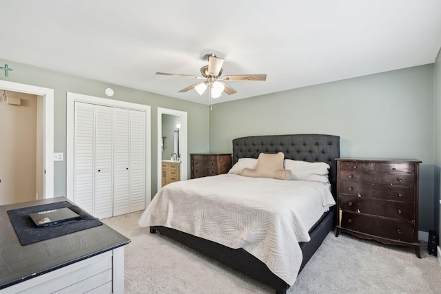 1166 Julian Clark Rd, Charleston, SC 29412 - bedroom featuring light carpet, a closet, ceiling fan, and connected bathroom