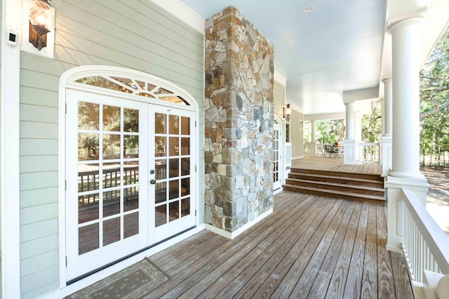 wooden deck with french doors