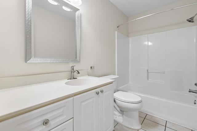 full bathroom with vanity, tile patterned floors, toilet, and bathtub / shower combination