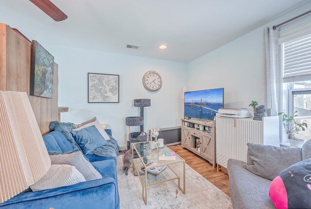 living room featuring light wood-type flooring