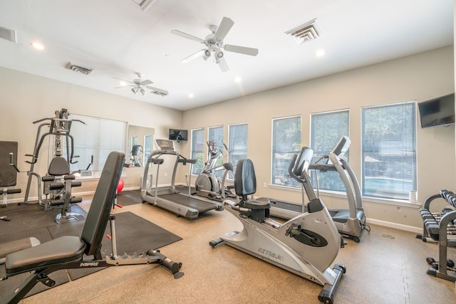 gym with ceiling fan