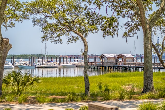 dock area featuring a water view