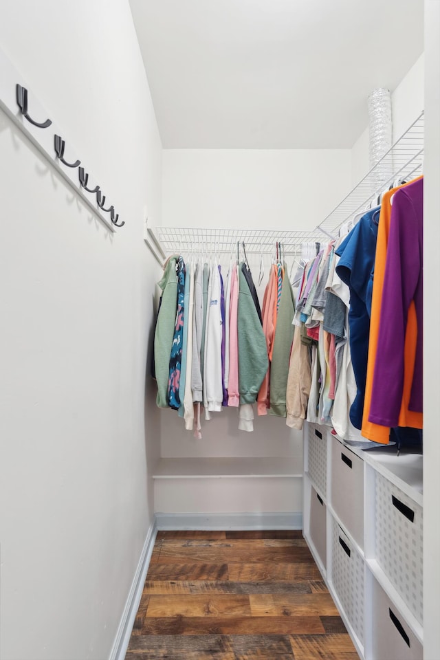 spacious closet with dark wood-style floors