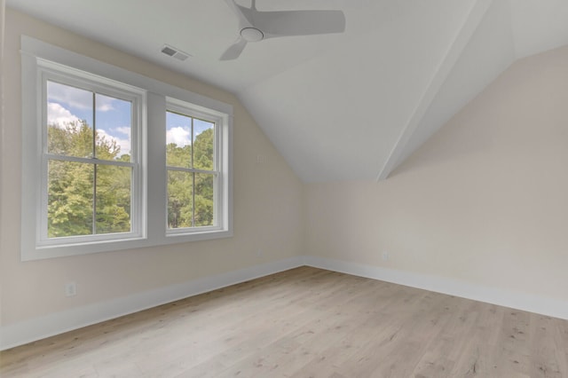 bonus room featuring light hardwood / wood-style flooring, ceiling fan, and lofted ceiling