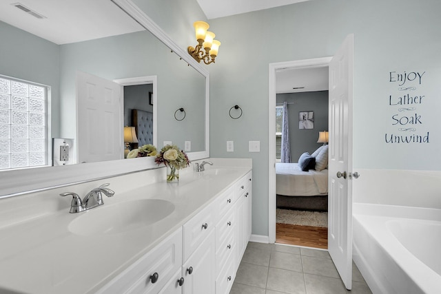 full bathroom with tile patterned flooring, visible vents, ensuite bath, and a sink