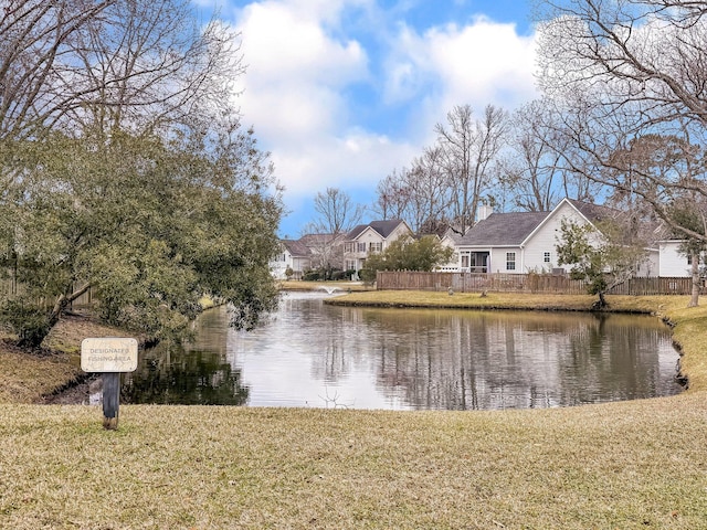 property view of water with fence