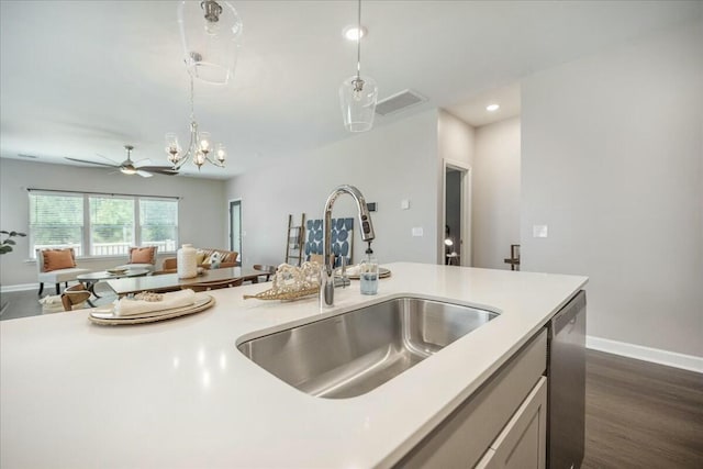 221 Lucca Dr, Summerville, SC 29486 - kitchen featuring open floor plan, stainless steel dishwasher, light countertops, and a sink
