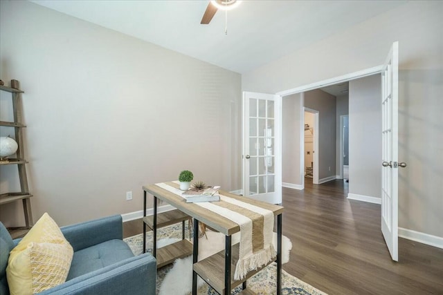 221 Lucca Dr, Summerville, SC 29486 - office featuring wood finished floors, a ceiling fan, baseboards, and french doors