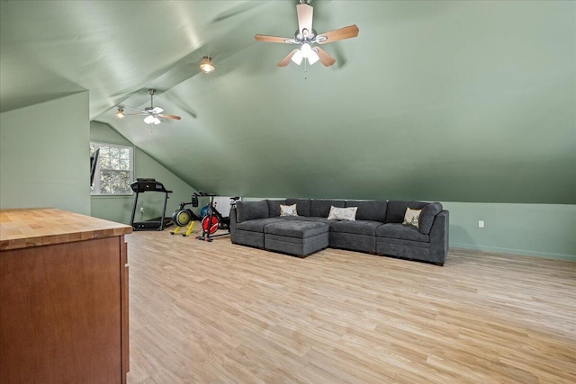 interior space with light wood-style floors and vaulted ceiling