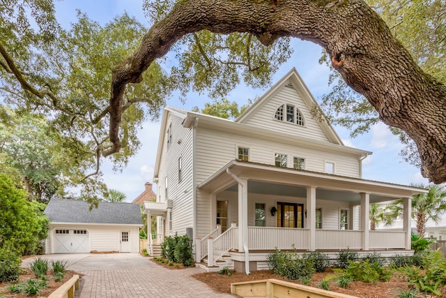 view of front of house with a porch and a garage