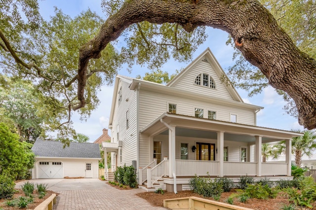 517 Royall Ave, Mount Pleasant, SC 29464 - view of front facade with a porch, an outbuilding, and driveway