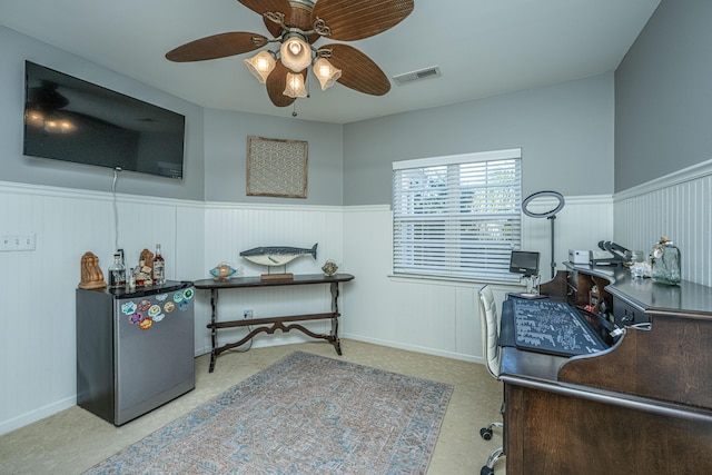 home office featuring ceiling fan