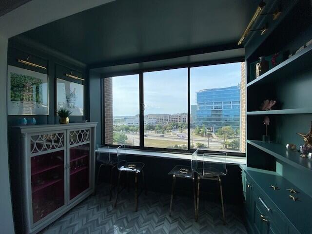 interior space featuring a view of city