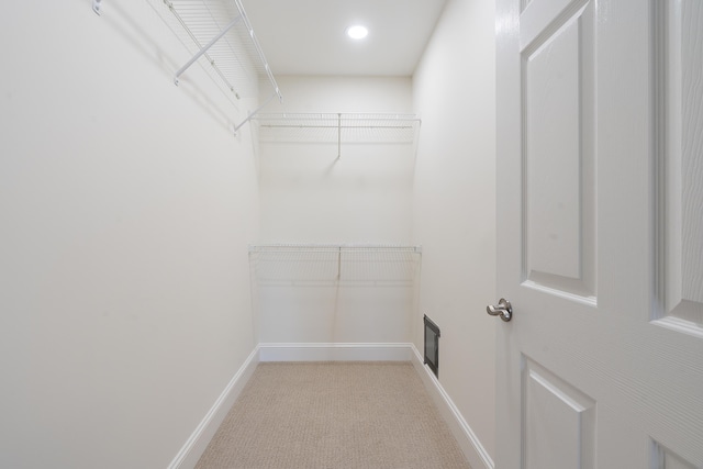 walk in closet featuring carpet flooring