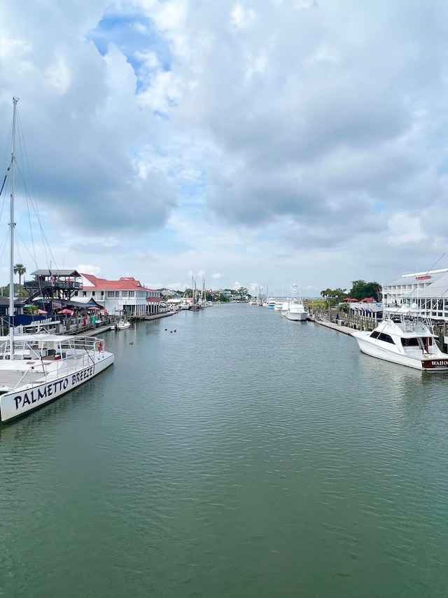 water view featuring a dock