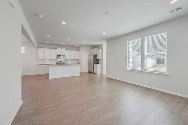 unfurnished living room featuring light hardwood / wood-style floors