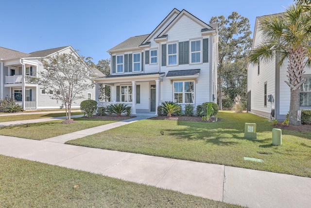 view of front of house with a front lawn and a porch