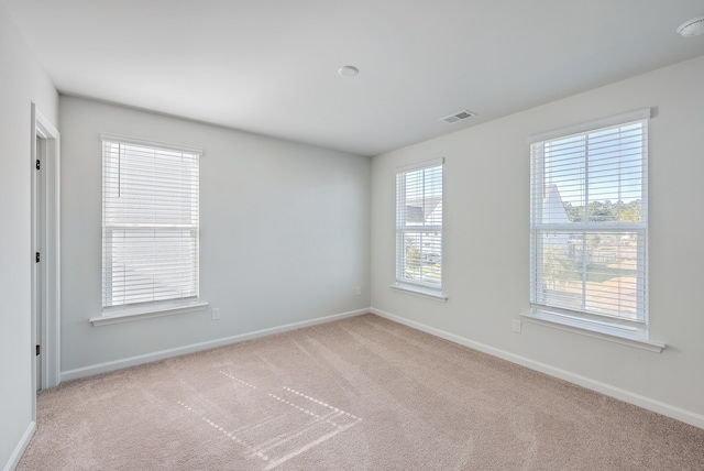 spare room featuring light carpet