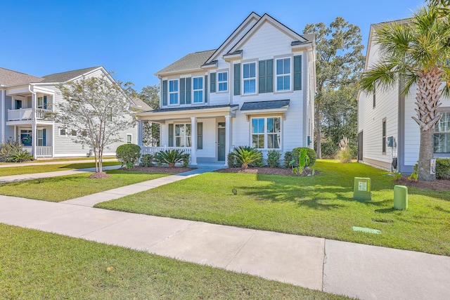 view of front of home featuring a porch and a front yard