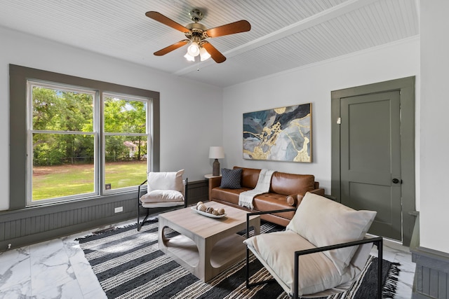 285 Roosevelt Dr, Saint Stephen, SC 29479 - living area with light marble finish floors and ceiling fan