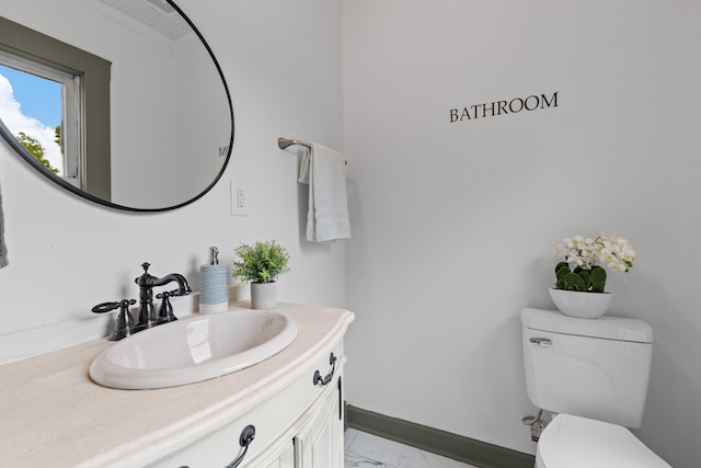 285 Roosevelt Dr, Saint Stephen, SC 29479 - bathroom with marble finish flooring, toilet, vanity, and baseboards
